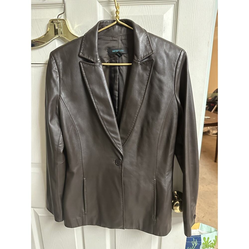 SIENA STUDIO Brown LEATHER Button UP JACKET Blazer Buttery VNT 90s Med 36 Bust